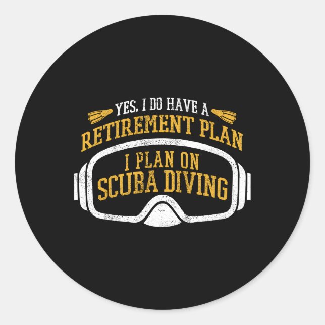 Pegatina Redonda Retirador de Buceo Scuba Retirado del Plan (Anverso)