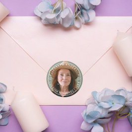 Pegatina Redonda Retiro elegante simple foto clásica guión blanco