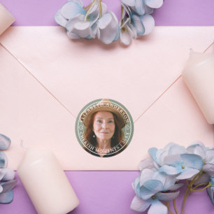 Pegatina Redonda Retiro elegante simple foto clásica guión blanco