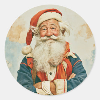Pegatina Redonda Retrato alegre de Santa Claus vintage