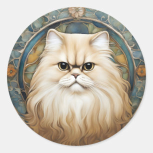 Pegatina Redonda Retrato Art Nouveau de un gato persa