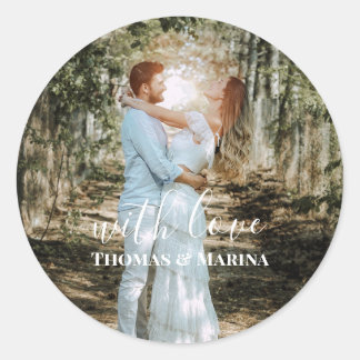 Pegatina Redonda Retrato Boda personalizado caligrafía moderna