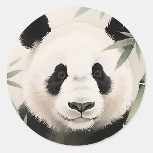 Pegatina Redonda Retrato de bambú de panda gigante
