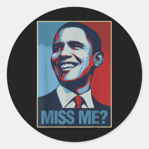 Pegatina Redonda Retrato de Barack Obama me extraña cita a demócrat