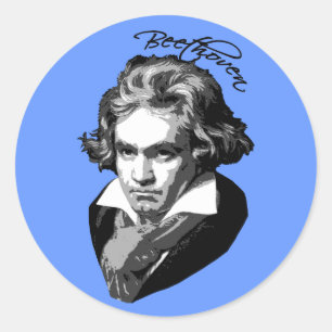Pegatina Redonda Retrato de Beethoven en las camisetas, tazas,