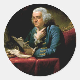 Pegatina Redonda Retrato de Benjamin Franklin