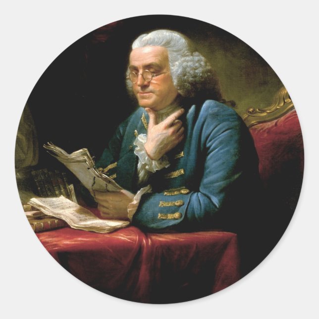 Pegatina Redonda Retrato de Benjamin Franklin (Anverso)