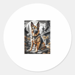 Pegatina Redonda Retrato de cabeza de perro pastor alemán Perro Mas