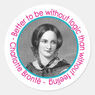 Pegatina Redonda Retrato de Charlotte Bronte con cita