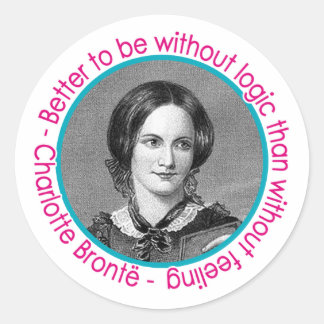 Pegatina Redonda Retrato de Charlotte Bronte con cita