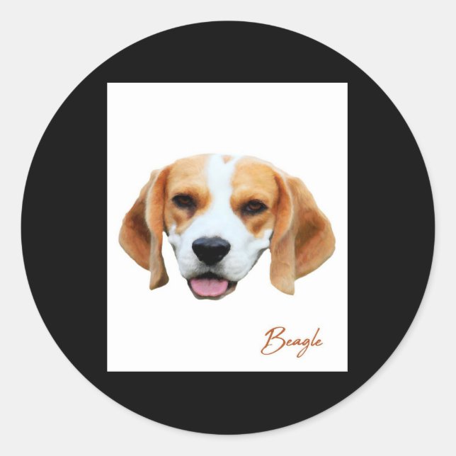 Pegatina Redonda Retrato de color de perro beagle (Anverso)