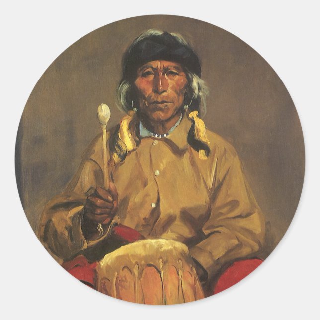 Pegatina Redonda Retrato de Dieguito Roybal por Robert Henri (Anverso)