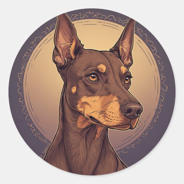 Pegatina Redonda Retrato de Doberman Regio (Anverso)