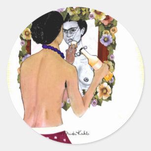 Pegatina Redonda Retrato de Frida Kahlo en el Espejo