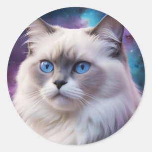 Pegatina Redonda Retrato de gato Birman celestial