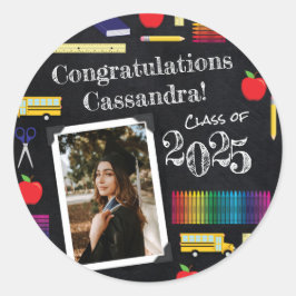 Pegatina Redonda Retrato de graduación del Chalkboard Education