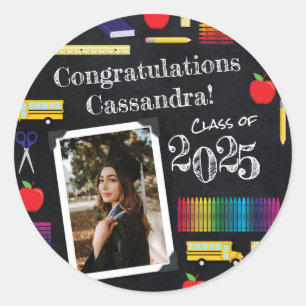 Pegatina Redonda Retrato de graduación del Chalkboard Education