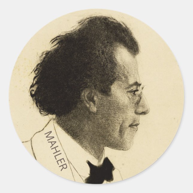 Pegatina Redonda Retrato de Gustav Mahler, 1902 (Anverso)