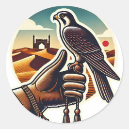 Pegatina Redonda Retrato de Halcón Gris en alza
