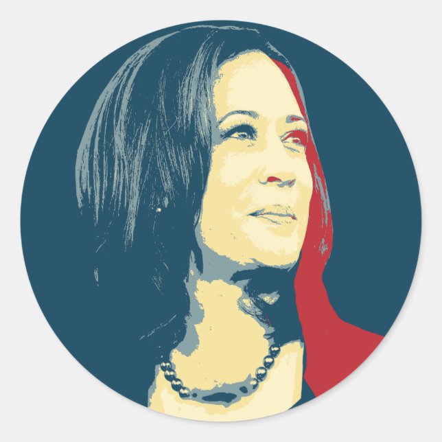 Pegatina Redonda Retrato de Kamala Harris (Anverso)