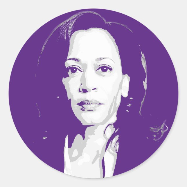 Pegatina Redonda Retrato de Kamala Harris (Anverso)