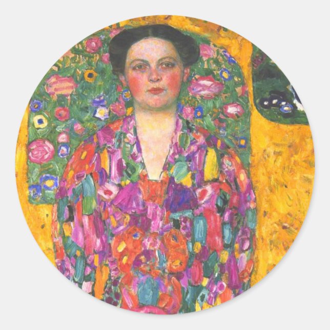Pegatina Redonda Retrato de Klimt de Eugenia Primavesi (Anverso)