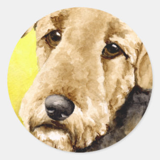 Pegatina Redonda Retrato de la acuarela de Airedale Terrier