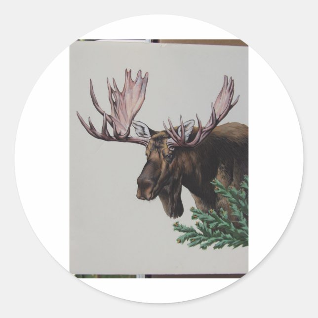 Pegatina Redonda Retrato de la cabeza de alce (Anverso)
