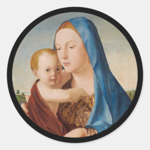 Pegatina Redonda Retrato de María sosteniendo al niño Jesús