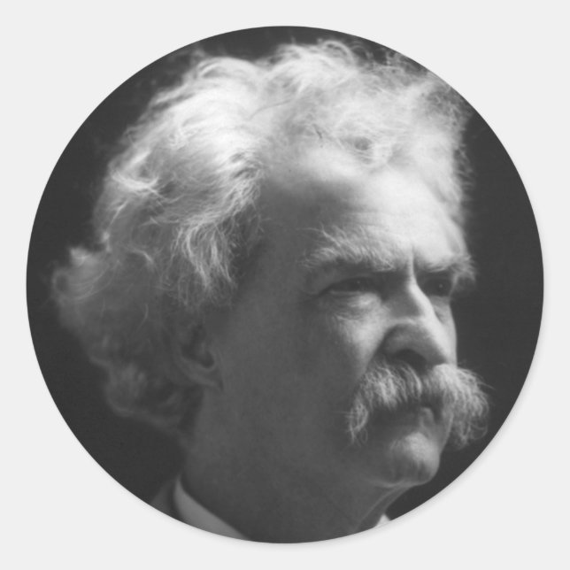 Pegatina Redonda Retrato de Mark Twain (Anverso)