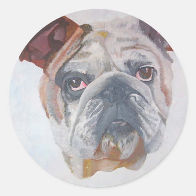 Pegatina Redonda Retrato de Mascota artístico de Bulldog estadounid (Anverso)