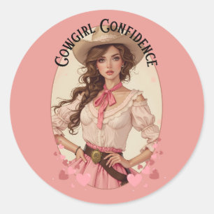 Pegatina Redonda Retrato de moda occidental de Coquette Cowgirl