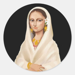 Pegatina Redonda Retrato de mujer elegante Ilustración de arte cu