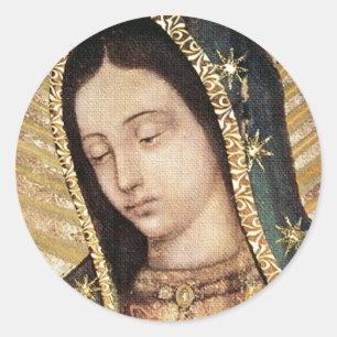 Pegatina Redonda Retrato De Nuestra Señora De Guadalupe