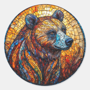 Pegatina Redonda Retrato de Oso en Mosaico Regalo Estético de la Na