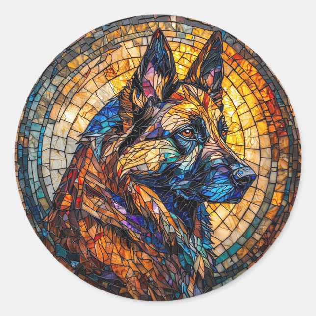Pegatina Redonda Retrato de pastor alemán colorido (Anverso)