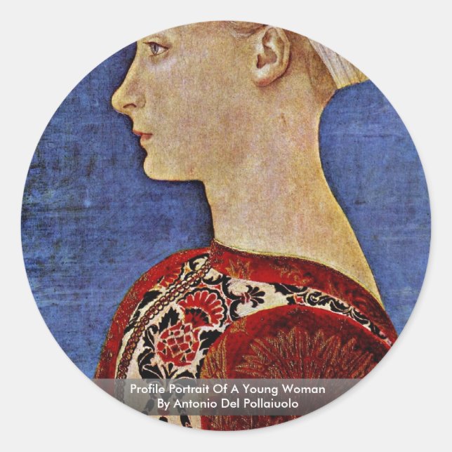 Pegatina Redonda Retrato De Perfil De Una Joven (Anverso)