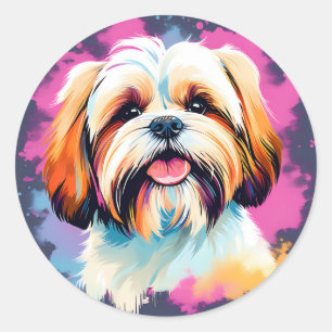 Pegatina Redonda Retrato de perro chiita zu