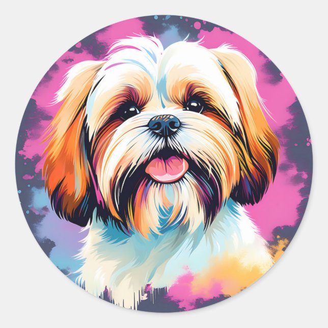 Pegatina Redonda Retrato de perro chiita zu (Anverso)