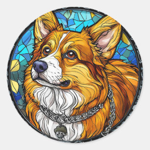 Pegatina Redonda Retrato de perro Corgi