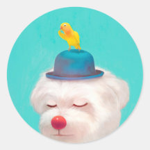 Retrato de perro de payaso meditativo