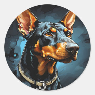Pegatina Redonda Retrato de perro Doberman leal