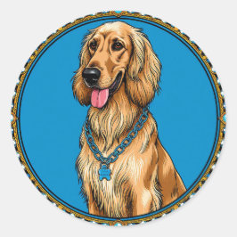 Pegatina Redonda Retrato de perro en marco ornamentado