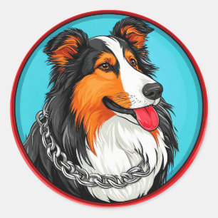 Pegatina Redonda Retrato de Perro Estilo Artístico Ornamentado