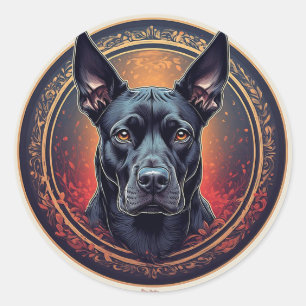 Pegatina Redonda Retrato de perro negro elegante