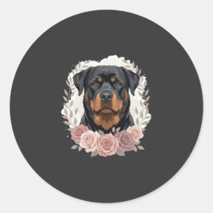 Pegatina Redonda retrato de perro Rottweiler floral sublimación