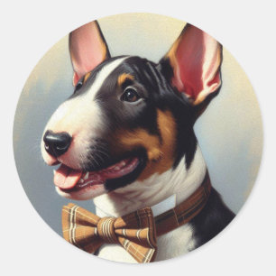Pegatina Redonda Retrato de pintura de Bull Terrier de época