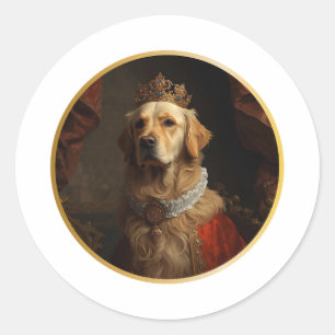 Pegatina Redonda Retrato de Reina Renacentista Golden Retriever