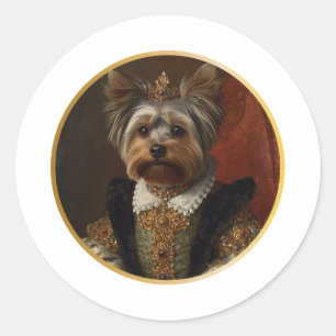 Pegatina Redonda Retrato de Reina Renacentista Yorkshire Terrier