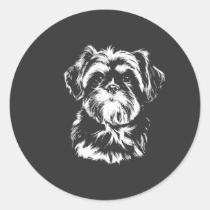 Pegatina Redonda Retrato de Shih Tzu Ropa Minimalista